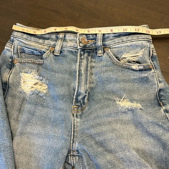 American Eagle Mom Straight Jeans 00 Short Stretch Distressed Denim - Picture 9 of 13